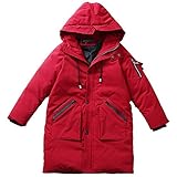 amropi Kids Boys Mid Long Hooded Jacket Parka Coat Winter Warm Outwear (Red,12-13Years)