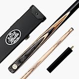 BAIZE MASTER Gold Series MARKSMAN 57 Inch ¾ Joint English Pool Cue with 8.5mm Blue Pressed Tip, Black Hard Case and 6 Inch Mini Butt Extension (Vintage)