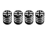 Marcraft Corrosion Resistant (Black Two-Tone) (Laser Engraved Union Jacks) Metal Tyre Wheel Alloy Valve Caps Dust Caps (4 Pack) Universal for Cars, SUVs, Bicycles, Motorcycles, Trucks | Plastic Insert