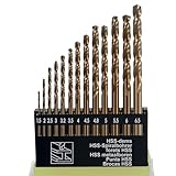13Pack HSS Twist Drill Bit Set Metric M35 Cobalt Steel High Speed Steel Titanium Coated Drill Bit Tool Extremely Heat Resistant with Straight Shank 1.5mm-6.5mm for Drilling Tool Wood, Metal & Plastic
