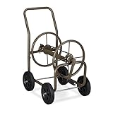 Relaxdays Trolley XL, Mobile Portable Reel, Metal, for 60m Hoses, 4 Wheels & with Crank, 90° Unwinding, Brown, Steel, 80 x 47 x 70 cm