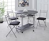 Greenhurst Stowaway Dining Set, Drop Down Table & 4 Folding Chairs, Max Table Size: L115 x D84 x H80cm (Black and Silver)
