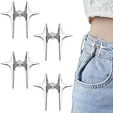 4 Pairs Four-Pointed Star Jeans Buttons Pins, Jean Tightening Clips Jeans Waist Tightener, No Sew Adjustable Button Pins Reusable Tightener Detachable Buttons, Button Adjuster For Jeans, Pants, Skirts