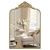 G-LEAF Vintage Baroque Mirror 24"X36",Arched Mantel Victorian Antique Farmhouse Mirror with Gold Ornate Metal Frame for Fireplace Entryway Living Room Hallway Bathroom