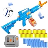 ZONZTER Toy Gun, Automatic M16 Blasters, Electric Foam Blaster Rifle Darts Rotating Drum, Auto & Manual Modes, 1 Dart Loader 40 Darts 30 Bullet Cases, Shell Ejecting Toy Gun, Gift for Boy Girl - Blue
