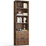 Coleshome 6-Tier Bookcase with Doors and Cabinet, Bookshelf Floor Standing Display Storage Shelf, Bookcases for Home, Office, Living Room, Bedroom, Rustic Brown, 48 x 24 x 176.4