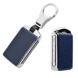 HIBEYO Car Key Fob Cover For Volvo Zinc Alloy Leather Key Fob Case For Volvo XC60 XC90 S60 S80 S90 V90 XC40 Smart Car Key Remote Control Protector Holder Keyless 2021 Key Shell Keychain-Silver Blue