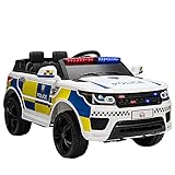 HOMCOM 12V Electric Car for Kids Police Car 2 Motors with Parental Remote Control Siren Flashing Lights USB Portable for 3-6 Years White