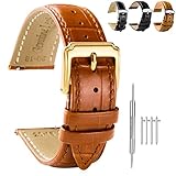 Spolife Leather Watch Straps for Men, Genuine Leather Replacement Bands, Stainless Steel Buckle, Quick Release Replacement Watchbands 16mm 18mm 19mm 20mm 22mm (with Watchstrap Pins,Repair Tool)
