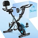 Exercise Bike for Home, SLUNSE 5 IN 1 Indoor Workout Bike,16-Level Magnetic Resistance Folding Stationary Exercise Bike, 350LBS Capacity and Comfortable Seat Cushion（Blue）
