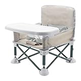 ICEBLUEOR Baby Camping Chair with Tray, Folding Toddler Booster Seat, Portable High Chair Baby Seat with Travel Bag, Travel Highchair, Baby Feeding Chair for Picnic Camping Beach Travel