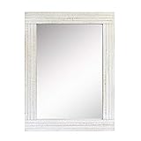 Stonebriar Rustic Rectangular Worn White Wood Frame Hanging Wall Mirror for Vertical or Horizontal Display