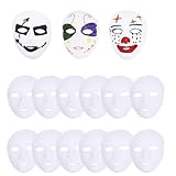 COOKY.D 12pcs White Plastic Full Face Hand Painted Blank Halloween Party DIY Cosplay Plain Art Project Female Masks,6"x7"