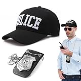 TUONYIS 2-Piece Police Costume Set - Men/Adult Adjustable Police Baseball Hat & Badge - Halloween Fancy Dress Accessories (Black)