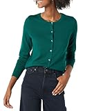 Amazon Essentials Women's Lightweight Crewneck Cardigan Jumper (Available in Plus Size), Dark Green, M