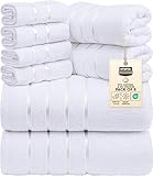 Utopia Towels 8-Piece Luxury Towel Set, 2 Bath Towels, 2 Hand Towels, and 4 Wash Cloths,97% Ring Spun Cotton Highly Absorbent Viscose Stripe Towels Ideal for Everyday use (White)