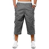 westAce Mens 3/4 Shorts Elasticated Waist Cargo Long Shorts Summer Cotton Multi Pocket Combat Pants M L XL 2XL 3XL, Charcoal, 3XL