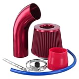 QWORK® Air Intake Filter, 3 Inch Aluminium Pipe Power Flow Kit,Red