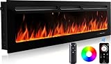 Silonn 60″/152cm Electric Fireplace, 900W - 1800W Heat Output, Ultra-Slim Wall-Mounted or Recessed Electric Fireplace Inserts with App & Remote Control, Timer, 20 Flame Colors（Black)