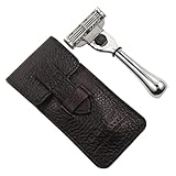 Parker Safety Razors Chrome Handle Triple Blade Razor & Genuine Leather Case