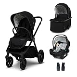 COSATTO Giggle 4 Travel System - 3 in 1 Travel System, 0-25kg Approx. 4 Years Old, Compact Fold, Pram, Pushchair, Carrycot, Seat Unit, i-Size Group 0+ Infant Carrier Car Seat & Raincover (Foxed)