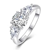 Bonlavie Silver Ring for Women, 925 Sterling Silver Pear and Round Cut White Cubic Zirconia Engagement Ring for Girls - T
