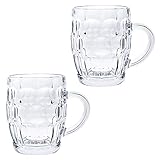 Classic Beer Pint Style Mugs Glass Pot Old Pub Bar Style Tankard Handle Stein Dimple (2)