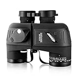 Aomekie Waterproof Binoculars 10X50 for Adults Marine Binoculars with Illuminated Rangefinder Compass Case and Strap BAK4 Porro Prism