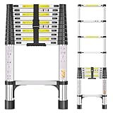 Telescopic Ladder, 3.2M Stainless Steel Thickened High-Strength Loft Ladder, Portable Ladders Extendable with Non-Slip Feet Adjustable Height for Roof Attic Caravans
