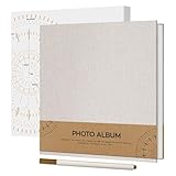 Vienrose Self Adhesive Photo Album for 4 x 6 Picture, Linen Cover Scrapbook Album 40 White Pages DIY Photo Book with a Ballpoint Pen for Wedding, Birthday, 17x18 cm，Beige