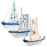 YcsRnn 3 Pcs Bathroom Decorations, Nautical Bathroom Accessories, Seaside Decor for Windowsill, Three Wooden Sailboat Ornaments, Nautical Decor for Home Office and Gifts