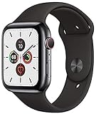 Apple Watch Series 5 (GPS + Cellular, 44mm) - Space Black Stainless Steel with Black Band (Renewed)