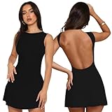 Women's Backless Dresses Round Neck Sexy Sleeveless Mini Dress Short Dress Basic Bodycon Party Club Slim Fit Tank Dress (UK, Alpha, S, Regular, Regular, Black)