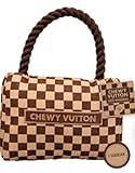 Chewy Vutton Designer Plush Dog Toy, Checkered Pattern, Squeaker, Brown and Beige