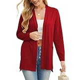 PrinStory Cardigans For Women Lightweight Long Sleeve Ladies Cardigans With Pocketcausal Open Front V Neck Outerwear UK 18-20 (Red, XL)