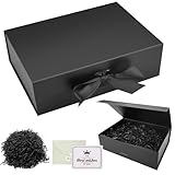 Black Gift Box with Lids, Magnetic Gift Box Luxury Present Box with Cards Envelopes Confetti Presentation Box Flat Pack Gift Boxes for Birthday Wedding, 22 * 16.5 * 8.8 cm