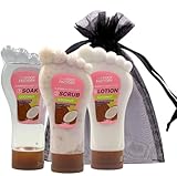 Foot Soak, Scrub & Lotion Set – Foot Care Gift Set for Dry, Tired Feet | Exfoliating Foot Spa Kit for Feet Soak, Scrub & Pedicure Treatment | Home Spa Pamper Set for Women & Men – Coconut