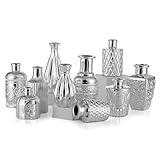 Glasseam Silver Vases for Flowers, Glass Bud Vase Set of 10, Modern Flower Vase for Decor, Chic Flower Vases for Living Room Tables, Small Vases for Table Decoration Halloween Wedding Centerpieces