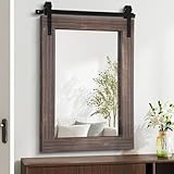 AAZZKANG Rustic Large Wood Mirror Barn Door Wall Mirrors 75x55cm with Frame for Bedroom Living Room Bathroom Hallway