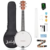 Mulucky Banjolele 4 String Banjo Ukulele Concert Size 23 Inch, Closed Solid Wood Back, Beginner Kit with Truss Rod Gig Bag Tuner String Strap Picks - BU806