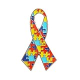 10 Piece Per Pack-Autism Ribbon Lapel Pin, Jigsaw Puzzle Metal Badge, Autism Awareness Brooch for Women and Men