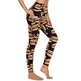 Sausage Sandwich Print Leggings for Women - High Waisted Yoga Pants Gym Workout Leggings with Pockets, Multicolor, S