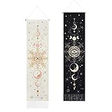 Yugarlibi 2 Pack Sun Moon Tapestry Wall Hangings Black and White Tarot Card Tapestry, Psychedelic Tapestries Cotton Long Wall Art for Bedroom, 130x32.5cm