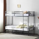 Bonnlo Metal Bunk Bed, Single over Single Loft Bed Frame with Ladder and Safety Guardrail, Bedroom Dorm Apartment Furniture Space-Saving Twin Over Twin Bunk Bed for Kids Teens Adults (Black)