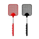 iZhuoKe Extendable Fly Swatters 2 Pack,Strong Fly Killer with Stainless Steel Telescopic Handle28.5cm to 75 cm,Manual Fly Swat Pest Control for Indoor Outdoor Mosquito Wasp Bug Insect(Black & Red)