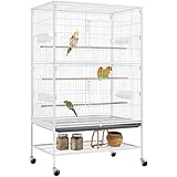 Yaheetech 52in Large Metal Bird Cage Parrot Cage with Rolling Stand Storage Shelf and Tray White