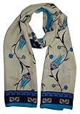 mutlu han Turkish Scarf - 100% Silk Tulip Design | Luxurious and Comfortable Women’s Scarf, Navy Blue Turquoise, 63 inches by 22 inches