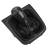 Zilimontt Car Gear Shift Boot Leather Shifter Cover Manual Transmission Compatible with for Golf MK5 MK6 2004-2012 for Jetta MK3 for Scirocco for EOS Black Interior Parts(5 Speed)