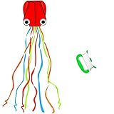Large Octopus Kites-1 Pcs Rainbow Mollusc Flying Octopus Kite for Kids and Adults,kites for adults Beach and Summer Outdoor Toy with 100 meters Flying Line and Spool, Nylon Kite for Beginners(Red)