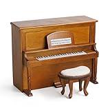 Odoria Dollhouse Upright Piano Miniature: 1/12 Scale Digital Piano with Bench for Figures Model - Mini Vintage Musical Instruments Wood Retro Antique Brown